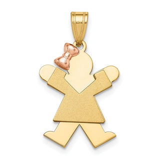 14k Yellow and Rose Gold Small Girl w/ Bow On Left Pendant XK396