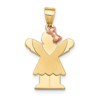 14k Yellow and Rose Gold Small Girl w/ Dress and Bow Right Pendant XK397