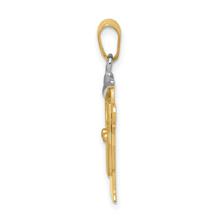 14k Yellow and White Gold Small Boy w/Overalls and Hat Left Pendant XK399