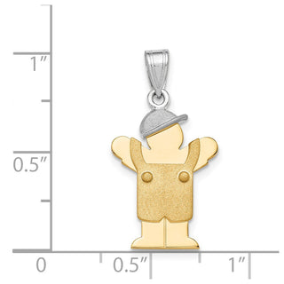 14k Yellow and White Gold Small Boy w/Overalls and Hat Left Pendant XK399