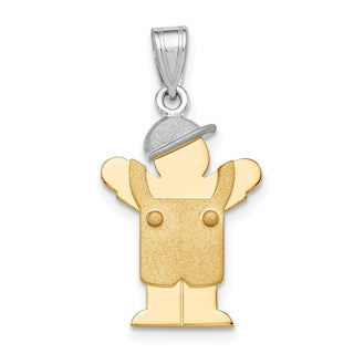 14k Yellow and White Gold Small Boy w/Overalls and Hat Left Pendant XK399