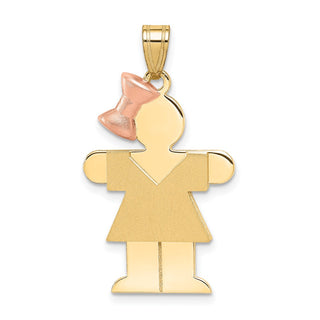 14k Yellow and Rose Gold Large Girl w/ Bow On Left Pendant XK400