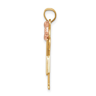14k Yellow and Rose Gold Large Girl Dress w/ Bow On Right Pendant XK402