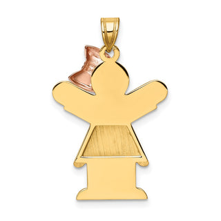 14k Yellow and Rose Gold Large Girl Dress w/ Bow On Right Pendant XK402