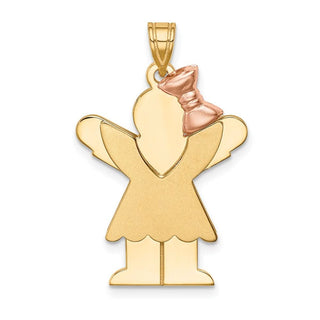 14k Yellow and Rose Gold Large Girl Dress w/ Bow On Right Pendant XK402