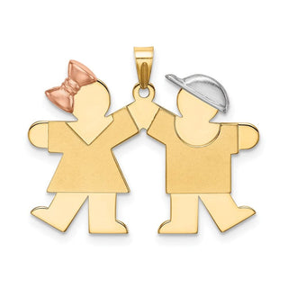 14k Yellow, White and Rose Gold Small Girl Left and Boy Right Pendant XK407