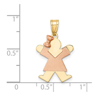 14k Yellow and Rose Gold Small Girl w/ Bow On Left Pendant XK408