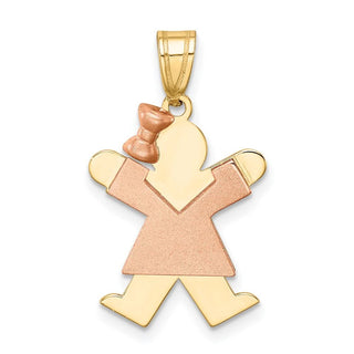 14k Yellow and Rose Gold Small Girl w/ Bow On Left Pendant XK408