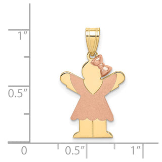 14k Yellow and Rose Gold Small Girl w/ Dress and Bow Right Pendant XK409