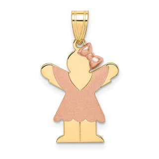 14k Yellow and Rose Gold Small Girl w/ Dress and Bow Right Pendant XK409