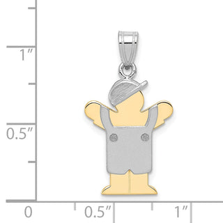 14k Yellow and White Gold Small Boy w/Overalls and Hat Left Pendant XK413
