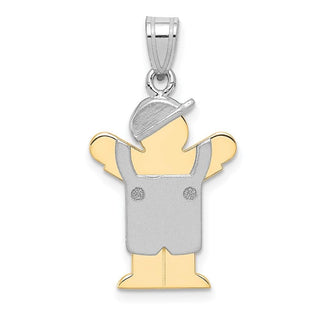 14k Yellow and White Gold Small Boy w/Overalls and Hat Left Pendant XK413