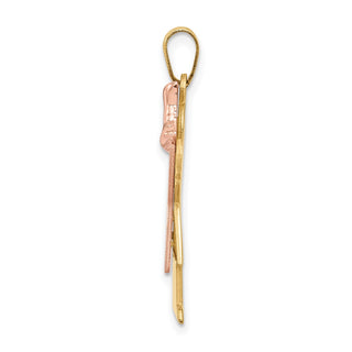 14k Yellow and Rose Gold Large Girl Dress w/ Bow On Right Pendant XK414