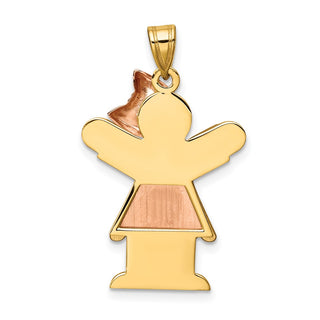 14k Yellow and Rose Gold Large Girl Dress w/ Bow On Right Pendant XK414