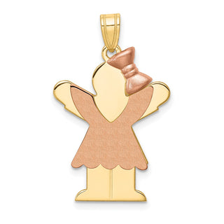 14k Yellow and Rose Gold Large Girl Dress w/ Bow On Right Pendant XK414