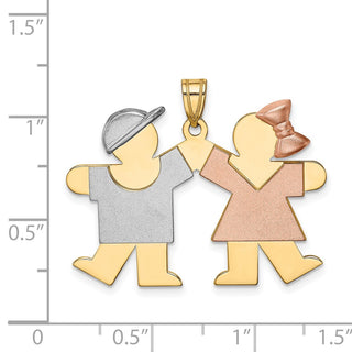 14k Yellow, White and Rose Gold Large Boy Left and Girl Right Pendant XK419