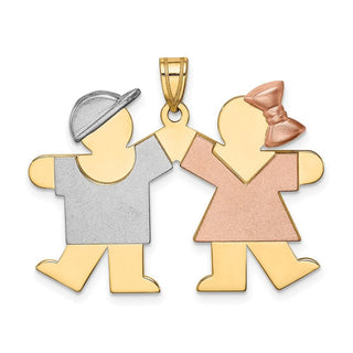 14k Yellow, White and Rose Gold Large Boy Left and Girl Right Pendant XK419