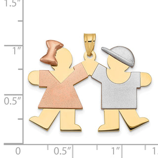14k Yellow, White and Rose Gold Large Girl Left and Boy Right Pendant XK20
