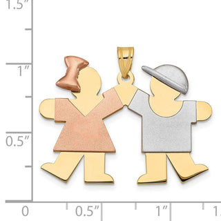 14k Yellow, White and Rose Gold Large Girl Left and Boy Right Pendant XK20