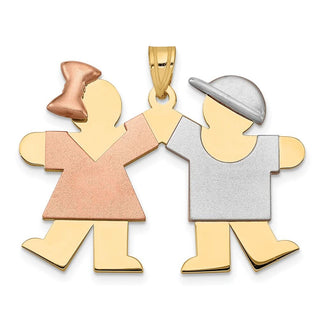 14k Yellow, White and Rose Gold Large Girl Left and Boy Right Pendant XK20