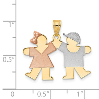 14k Yellow, White and Rose Gold Small Girl Left and Boy Right Pendant XK424