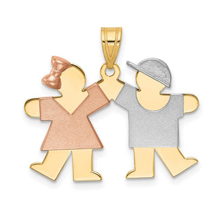 14k Yellow, White and Rose Gold Small Girl Left and Boy Right Pendant XK424