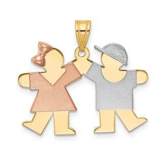 14k Yellow, White and Rose Gold Small Girl Left and Boy Right Pendant XK424