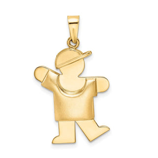 14k Yellow Gold Puffed Boy w/Hat On Left Pendant