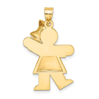14k Yellow Gold Puffed Girl w/Bow On Right Pendant