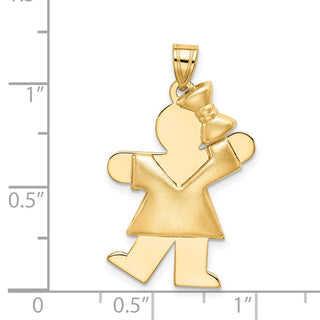 14k Yellow Gold Puffed Girl w/Bow On Right Pendant