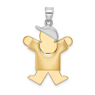 14k Yellow and White Gold Puffed Boy w/ Hat On Right Pendant XK572