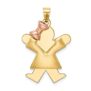 14k Yellow and Rose Gold Puffed Girl w/ Bow On Left Pendant XK576