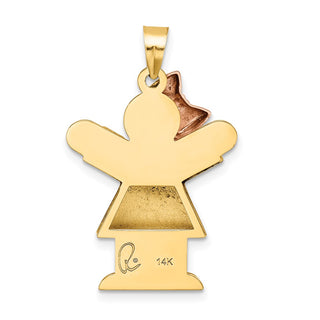 14k Yellow and Rose Gold Puffed Girl w/ Bow On Left Pendant XK577