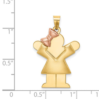 14k Yellow and Rose Gold Puffed Girl w/ Bow On Left Pendant XK577