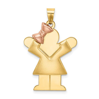 14k Yellow and Rose Gold Puffed Girl w/ Bow On Left Pendant XK577
