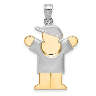 14k Yellow and White Gold Puffed Boy w/ Hat On Right Pendant XK580