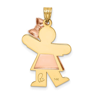 14k Yellow and Rose Gold Puffed Girl w/ Bow On Right Pendant