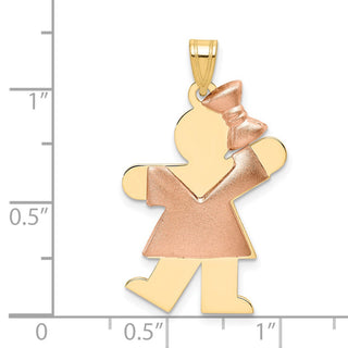 14k Yellow and Rose Gold Puffed Girl w/ Bow On Right Pendant