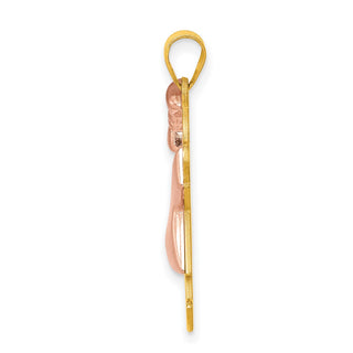 14k Yellow and Rose Gold Puffed Girl w/ Bow On Left Pendant XK585