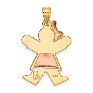 14k Yellow and Rose Gold Puffed Girl w/ Bow On Left Pendant XK585