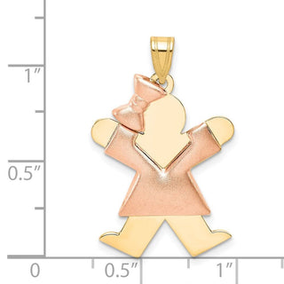 14k Yellow and Rose Gold Puffed Girl w/ Bow On Left Pendant XK585