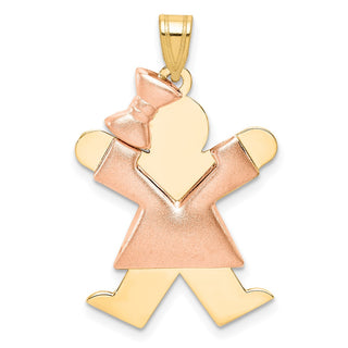 14k Yellow and Rose Gold Puffed Girl w/ Bow On Left Pendant XK585