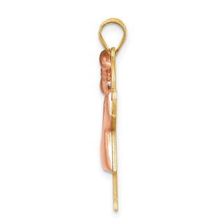14k Yellow and Rose Gold Puffed Girl w/ Bow On Left Pendant XK586