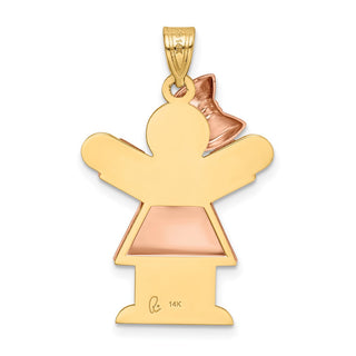 14k Yellow and Rose Gold Puffed Girl w/ Bow On Left Pendant XK586