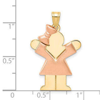 14k Yellow and Rose Gold Puffed Girl w/ Bow On Left Pendant XK586