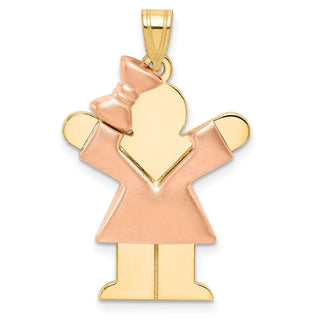 14k Yellow and Rose Gold Puffed Girl w/ Bow On Left Pendant XK586