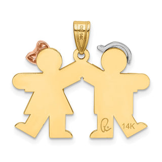 14k Yellow, White and Rose Gold Small Boy Left and Girl Right Pendant XK590