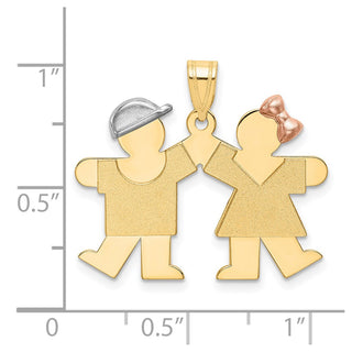 14k Yellow, White and Rose Gold Small Boy Left and Girl Right Pendant XK590