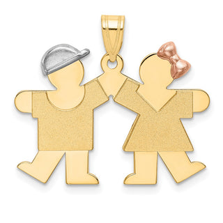 14k Yellow, White and Rose Gold Small Boy Left and Girl Right Pendant XK590