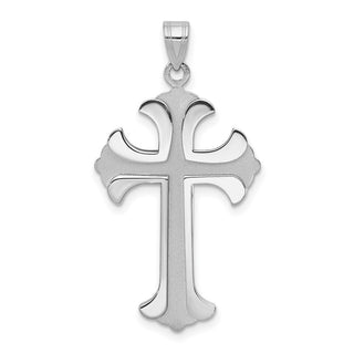 14k White Gold Fleur De Lis Cross Pendant XK593